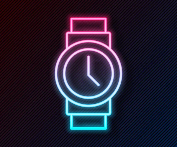 ネオンラインの輝きブラックの背景に隔離された手首の時計アイコン 腕時計のアイコン ベクトル — ストックベクタ