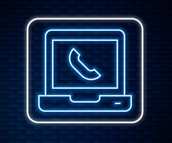 明亮的霓虹灯线24小时支持图标隔离在砖墙背景 全天客户支持呼叫中心 全职电话服务 — 图库矢量图片