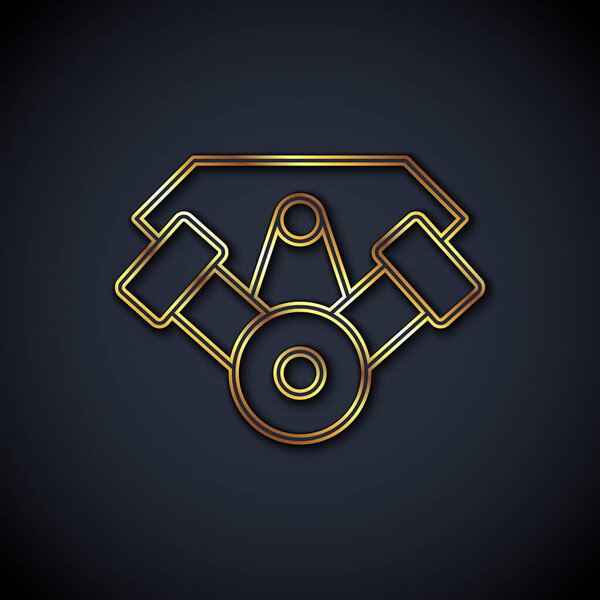 Gold line Power car engine icon isolated on black background.  Vector