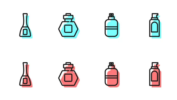 Set Line Perfume Botella Esmalte Uñas Spray Puede Para Icono — Vector de stock