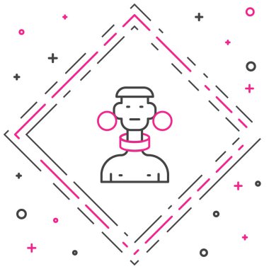 Beyaz arka planda izole edilmiş çizgi Afrika kabilesi erkek ikonu. Renkli taslak konsepti. Vektör.