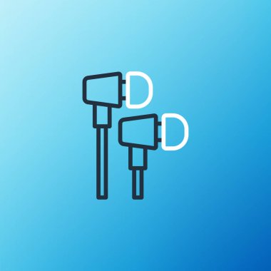 Line Air kulaklık simgesi mavi arkaplanda izole edildi. Kulaklıklar için kablosuz cihaz. Elektronik cihazlar. Renkli taslak konsepti. Vektör.