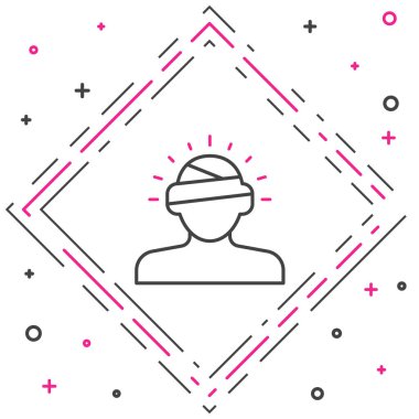 Beyin sarsıntısı, baş ağrısı, baş dönmesi, beyaz arka planda izole edilmiş migren ikonu. Renkli taslak konsepti. Vektör.