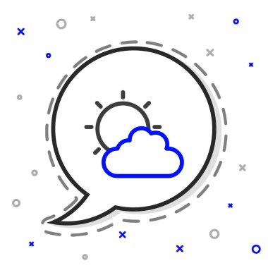 Çizgi Güneş ve bulut hava durumu ikonu beyaz arkaplanda izole edildi. Renkli taslak konsepti. Vektör.