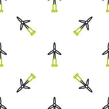 Hat Rüzgârı türbini simgesi beyaz arkaplanda izole edilmiş kusursuz desen. Rüzgar jeneratörü işareti. Elektrik üretimi için yel değirmeni. Vektör.