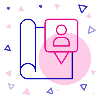 Beyaz arkaplanda konum imleci simgesi izole edilmiş çizgi haritası. Renkli taslak konsepti. Vektör.