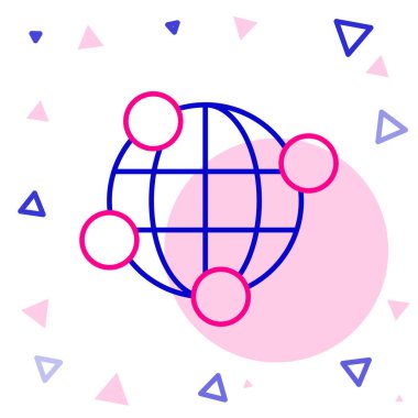 Line Global teknolojisi veya sosyal ağ simgesi beyaz arkaplanda izole edildi. Renkli taslak konsepti. Vektör.