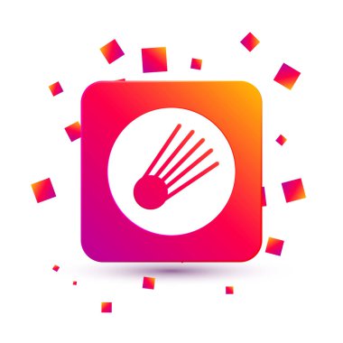 Beyaz Kuyrukluyıldız beyaz arka planda izole edilmiş bir şekilde hızla düşüyor. Kare renk düğmesi. Vektör.