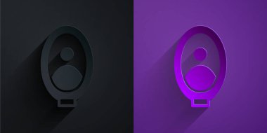 Mor arka planda siyah üzerine izole edilmiş, müze simgesiyle kesilmiş kağıt kesimi portre resmi. Kağıt sanatı tarzı. Vektör.