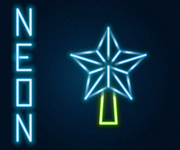 Parlayan Neon Hattı Noel Yıldızı Simgesi Siyah Arka Planda Izole — Stok Vektör