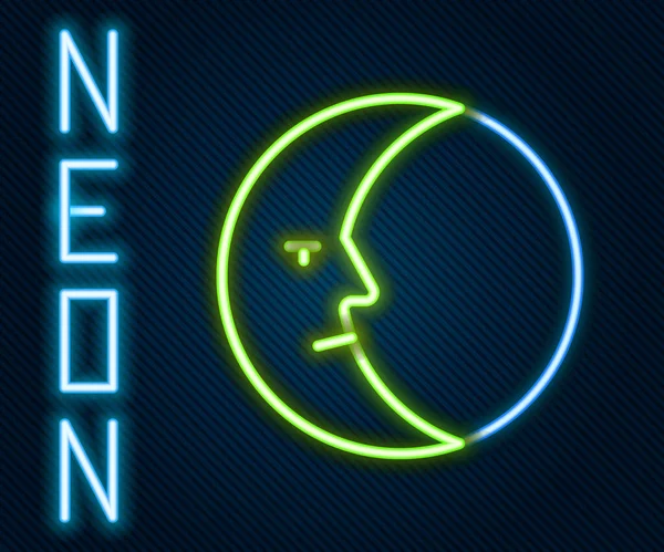 Glödande Neon Line Moon Ikonen Isolerad Svart Bakgrund Färgstarkt Skisskoncept — Stock vektor