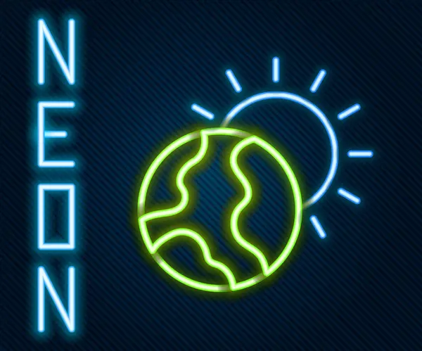 Žhnoucí Neonová Čára Planeta Země Taví Ikonu Globálního Oteplování Izolovanou — Stockový vektor