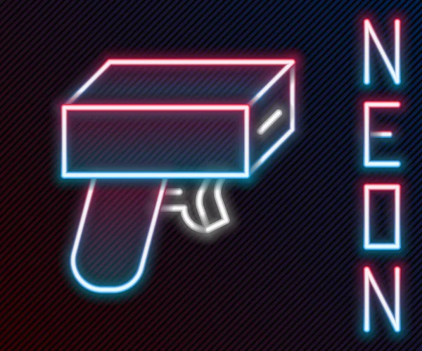 Glowing Neon Line Money Gun Icon Isolated Black Background Shoot — Stock Vector