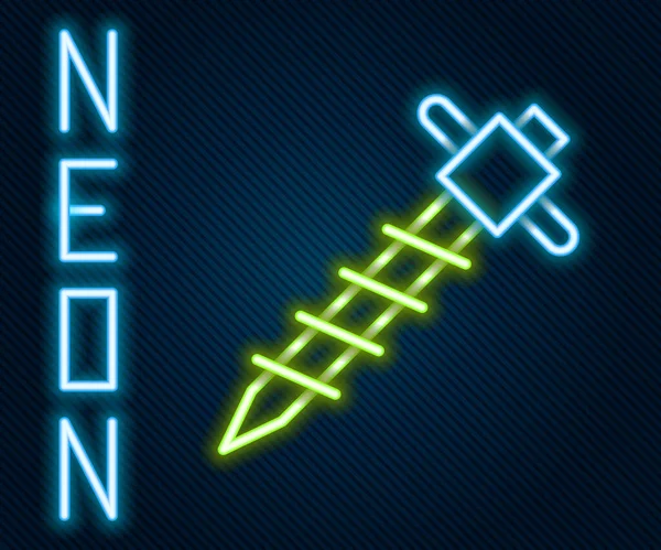 Glödande Neon Line Konstruktion Jackhammare Ikon Isolerad Svart Bakgrund Färgstarkt — Stock vektor