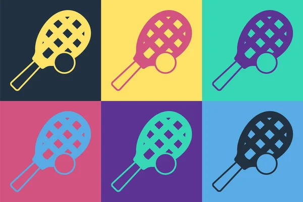 Pop Art Raquette Tennis Avec Icône Balle Isolée Sur Fond — Image vectorielle