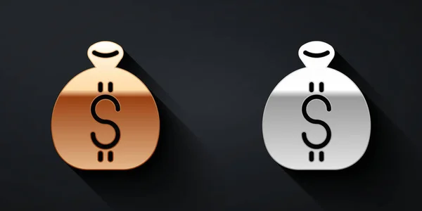 Argent Icône Sac Argent Isolé Sur Fond Noir Dollar Symbole — Image vectorielle