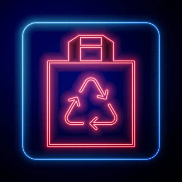 Leuchtende Einkaufstasche Aus Neonpapier Mit Recycling Symbol Isoliert Auf Schwarzem — Stockvektor