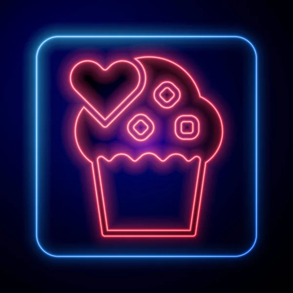 Glowing Neon Wedding Cake Heart Icon Isolated Black Background Happy — Stock Vector