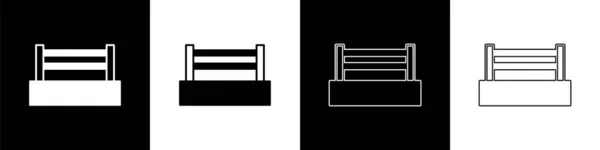Définir Icône Anneau Boxe Isolé Sur Fond Noir Blanc Vecteur — Image vectorielle