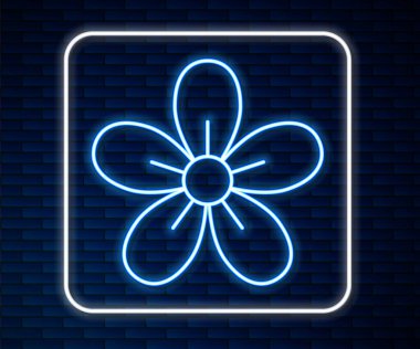 Parlayan neon hattı ikonu tuğla duvar arka planında izole edildi. Vektör.