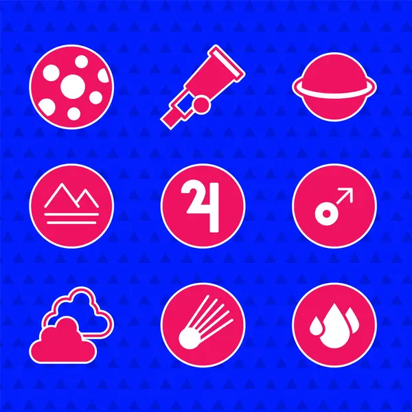 Sembol Jüpiter Kuyrukluyıldız Suyu Mars 'ın simgesi Bulutlu hava şartları Dünya elementi Satürn ve Dolunay ikonu. Vektör.