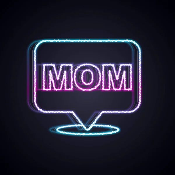 ネオンラインの輝き黒い背景に隔離されたスピーチバブルママアイコン 幸せな母親の日 ベクトル — ストックベクタ