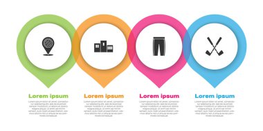 Set yeri golf kulübü, spor şampiyonu podyumu ödülü, golf pantolonu ve çapraz. Ticari bilgi şablonu. Vektör.