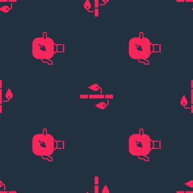 Çaydanlık 'ı yaprak ve bambuyla kusursuz desene ayarlayın. Vektör.