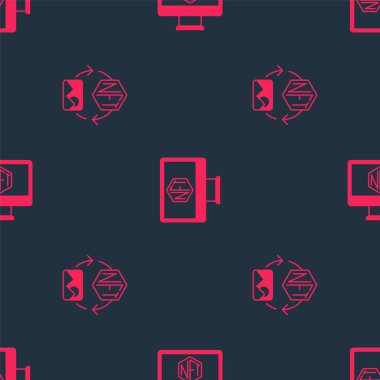 NFT Dijital Şifreleme Sanatı ve Monitörünü kusursuz desen üzerine depolama uygulaması ile ayarla. Vektör.