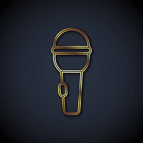 Gold Line Microphone Icon Isolated Black Background Air Radio Mic — Stock Vector