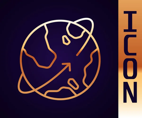 Золотая Линия Искусственные Спутники Вращающиеся Вокруг Планеты Земля Космосе Иконка — стоковый вектор