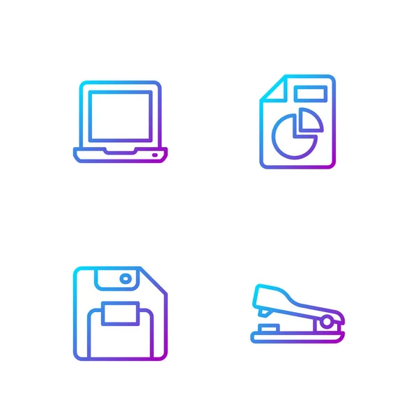Çizgi Zımba Disket Laptop Belgeyi Grafik Grafiği Ile Ayarla Renk — Stok Vektör
