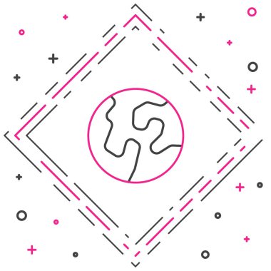 Beyaz arka planda izole edilmiş Dünya çizgisi ikonu. Dünya ya da Dünya işareti. Küresel internet sembolü. Geometrik şekiller. Renkli taslak konsepti. Vektör.