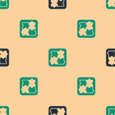 Psikoloji ikonundaki soruna yeşil ve siyah çözüm, bej arka planda izole edilmiş kusursuz desen. Bulmaca. Akıl sağlığı terapisi. Vektör.