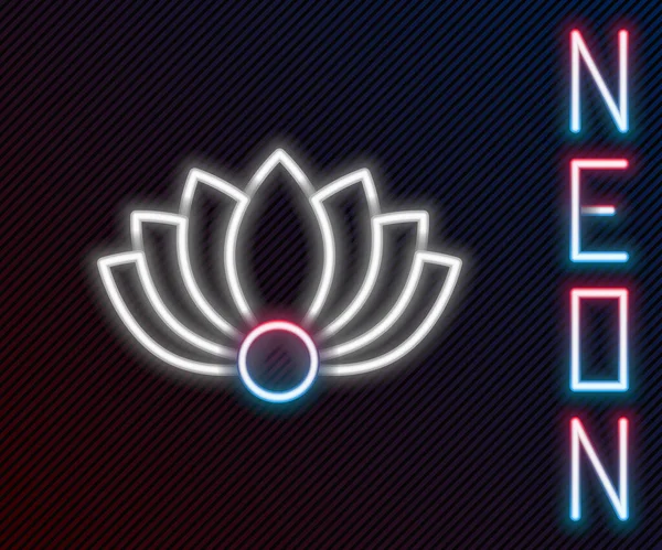 Ragyogó Neon Vonal Lotus Virág Ikon Elszigetelt Fekete Háttérrel Színes — Stock Vector