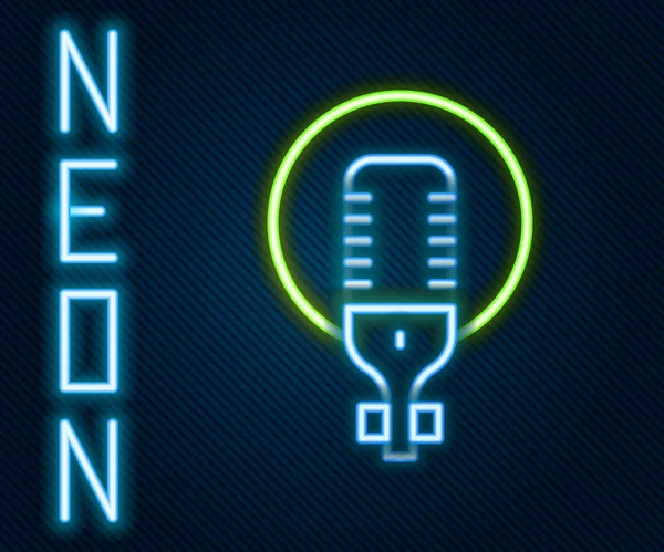 Zářící Neonová Čára Ikona Mikrofonu Izolovaná Černém Pozadí Mikrofon Vysílačkou — Stockový vektor