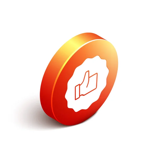 Isometric Hand Thumb Icon Isolated White Background Orange Circle Button — Stock Vector