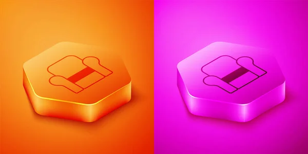 等距扶手椅图标孤立在橙色和粉红色的背景 六角钮扣B — 图库矢量图片