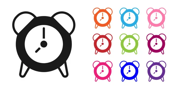 黑色警钟图标隔离在白色背景上 起床的概念 时间标志 设置彩色图标 — 图库矢量图片