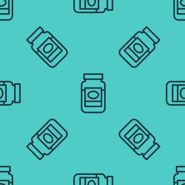 Siyah çizgi reçel kavanozu simgesi yeşil arka planda izole edilmiş pürüzsüz desen. Vektör.