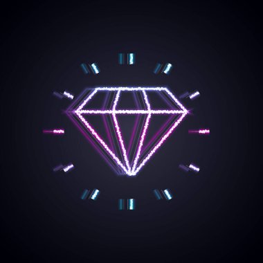 Parlayan neon çizgisi simgesi siyah arkaplanda izole edildi. Mücevher sembolü. Mücevher taşı. Vektör.