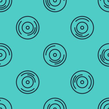 Siyah çizgi Vinil disk simgesi yeşil arkaplanda izole edilmiş pürüzsüz desen. Vektör.