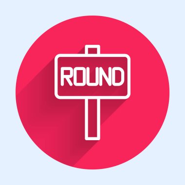 Beyaz çizgi boks şeması simgesi uzun gölge arkaplanı ile izole edildi. Kırmızı daire düğmesi. Vektör.