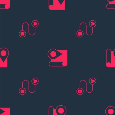 Rotanın yerini ve katlanmış haritayı işaretli desenli olarak ayarlayın. Vektör.