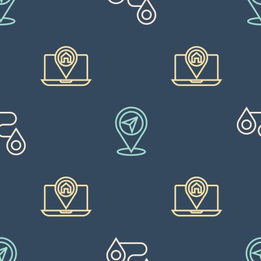 Hat güzergahı konumu şehir haritası navigasyonu ve haritanın pimini pürüzsüz desene ayarlayın. Vektör.