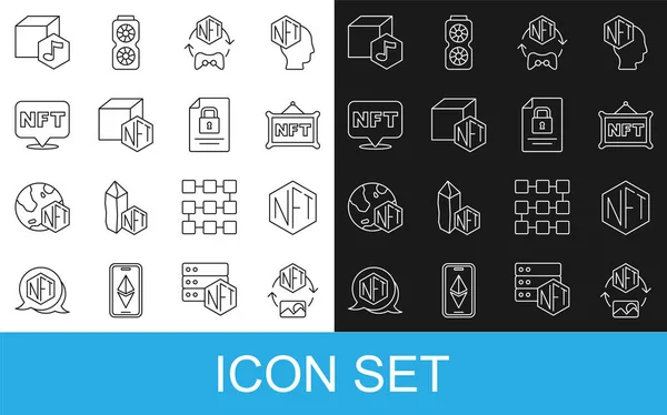 Установить Линию Nft Digital Crypto Art Document Lock Icon Вектор — стоковый вектор