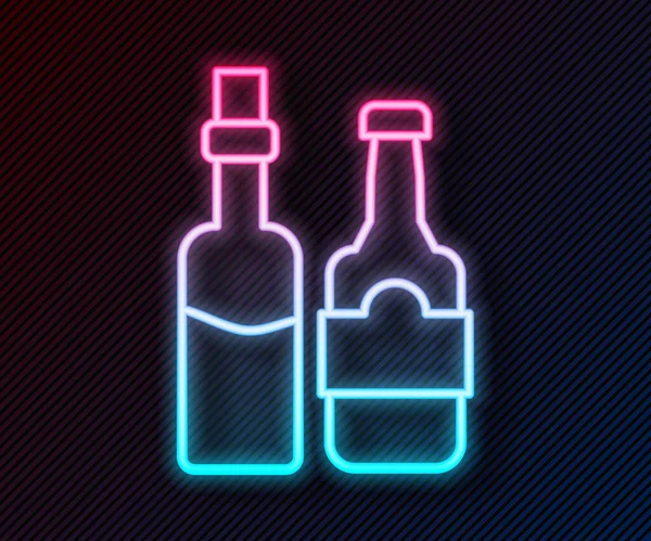 Glödande Neon Linje Whiskey Flaska Ikon Isolerad Svart Bakgrund Vektor — Stock vektor