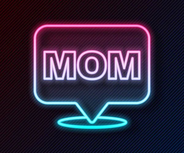 Glowing Neon Line Speech Bubble Mom Icon Isolated Black Background - Stok Vektor