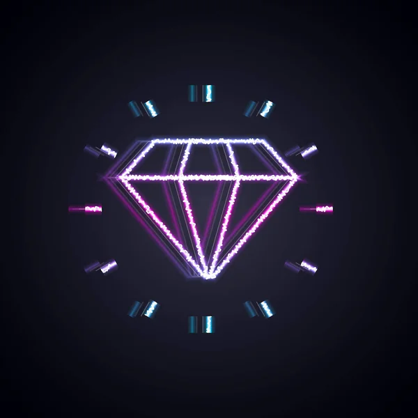 Icono Diamante Línea Neón Brillante Aislado Sobre Fondo Negro Símbolo — Vector de stock