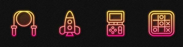 Set Lijn Tetris Elektronisch Spel Jump Touw Rocket Schip Speelgoed — Stockvector